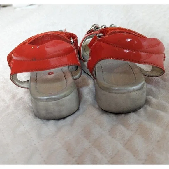 Prada Girls Orange Strappy Sandals Silver Metal Chain Designer 0261 Shoes 26 - Picture 4 of 9